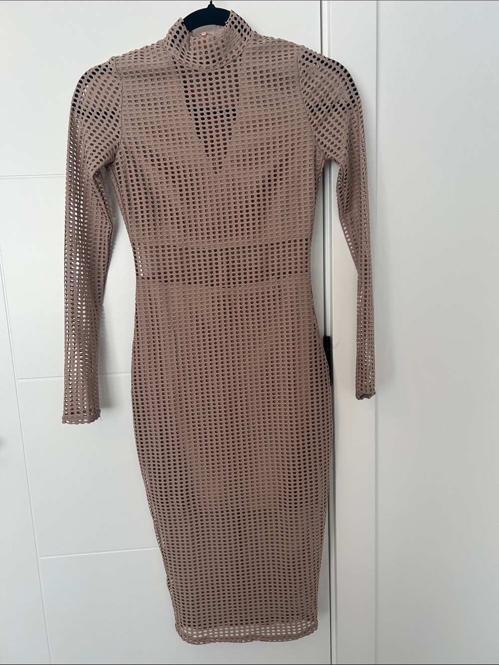Women's Bodycon Long Sleeve Mesh Midi Dress XS